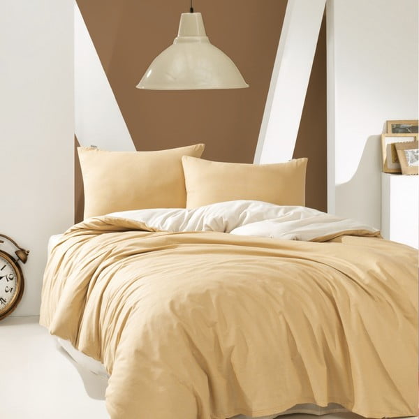 Lenjerie de pat din bumbac cu cearșaf Marie Claire Suzy, 160 x 220 cm, crem închis