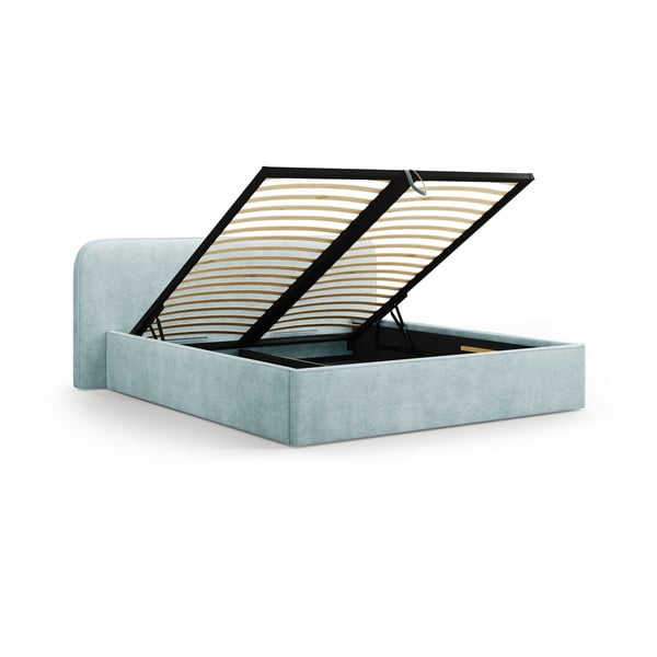 Pat matrimonial verde mentă tapițat cu spațiu de depozitare cu somieră 160x200 cm Elizabeth – Micadoni -image-2