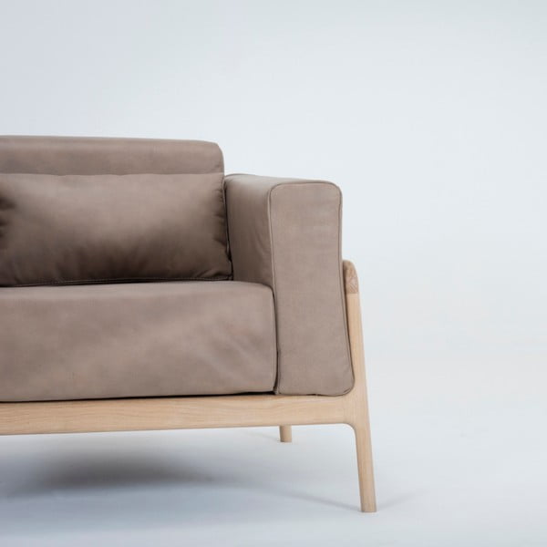 Fotoliu din piele bovină cu structură din lemn masiv de stejar Gazzda Fawn, maro deschis-image-3