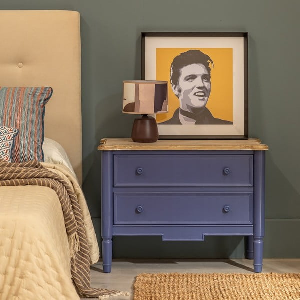 Comodă albastră joasă din lemn de brad 80x60 cm – Ixia-image-1