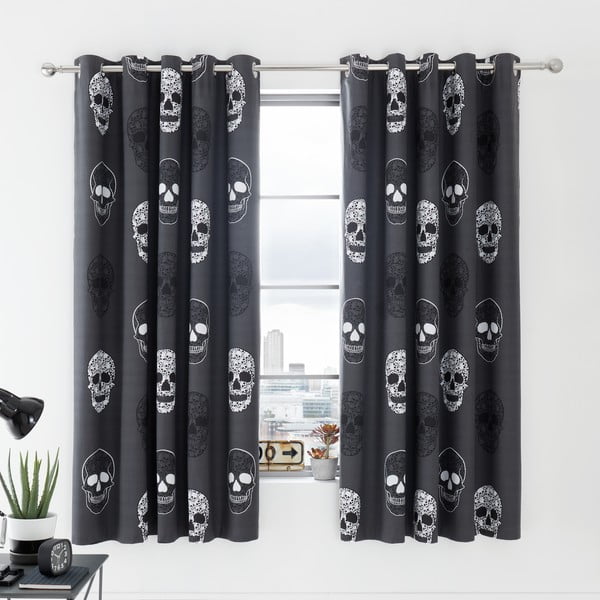 Draperii pentru copii gri-închis 2 buc. 168x183 cm Skulls – Catherine Lansfield