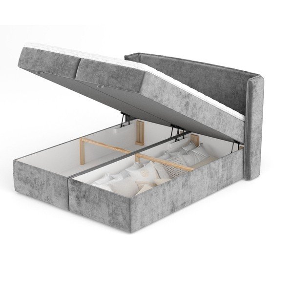 Pat boxspring gri cu spațiu de depozitare 160x200 cm Passion – Maison de Rêve-image-3