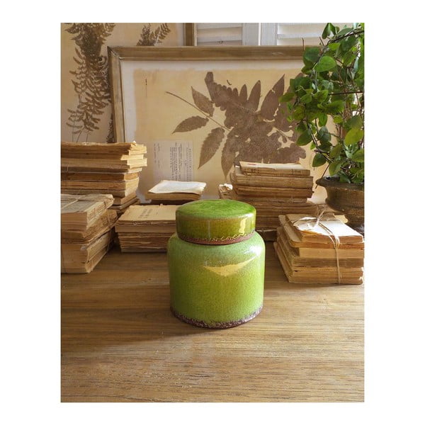 Recipient din ceramică cu capac Orchidea Milano, înălțime 16 cm, verde