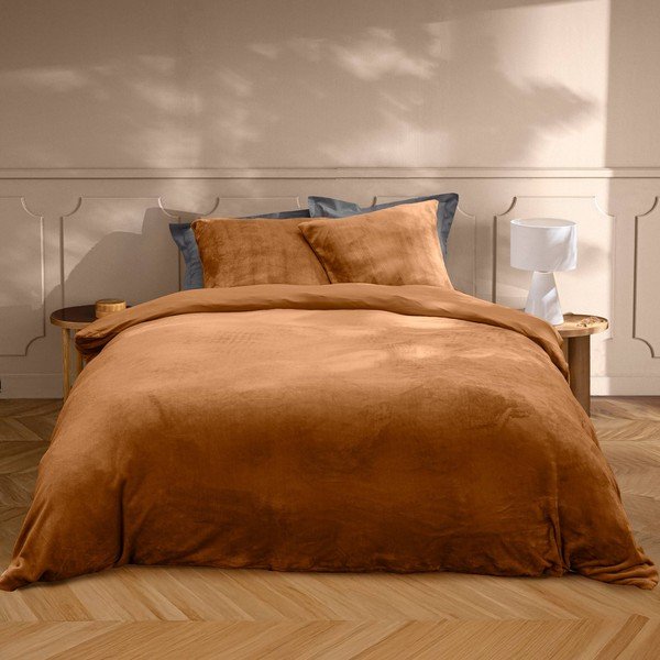 Lenjerie de pat maro deschis din microflanel pentru pat dublu/extinsă cu 3 piese 240x220 cm Flanou – douceur d'intérieur-image-1
