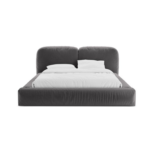 Pat matrimonial gri tapițat cu spațiu de depozitare cu somieră 160x200 cm Martina – Micadoni -image-4