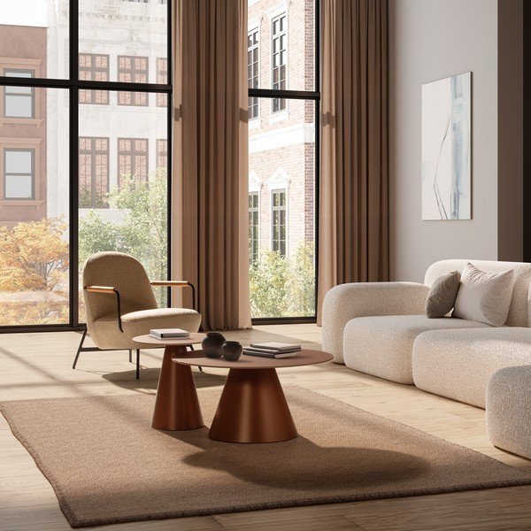 Măsuțe de cafea maro 2 buc. rotunde cu blat din sticlă ø 80 cm Vida – MOME-image-1