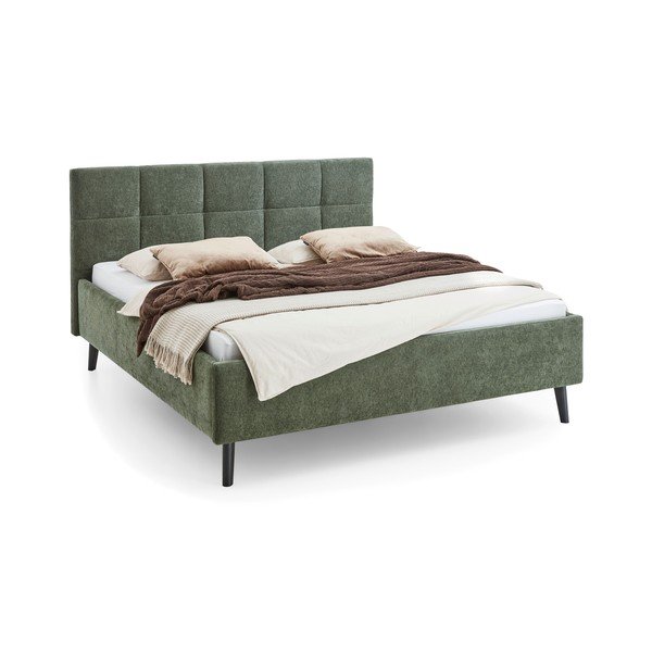 Pat matrimonial kaki tapițat cu spațiu de depozitare cu somieră 180x200 cm Nova – Meise Möbel