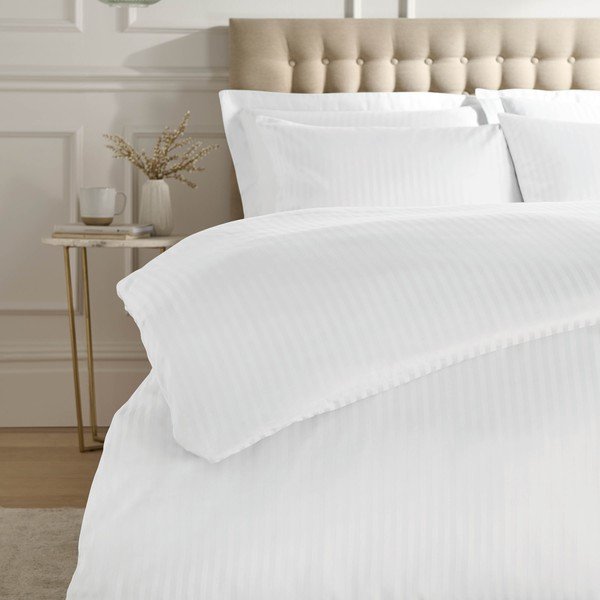 Lenjerie de pat albă din damasc pentru pat dublu, extinsă 230x220 cm Satin Stripe – Catherine Lansfield-image-2