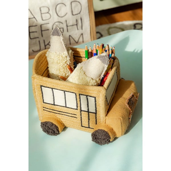 Coș de jucării pentru copii galben ocru din material textil 22x19x15 cm School Bus – Lorena Canals-image-1