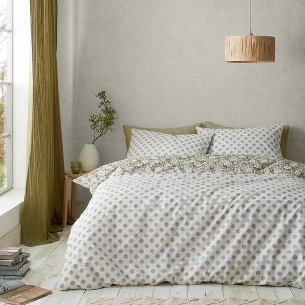 Lenjerie de pat albă/verde pentru pat dublu 200x200 cm Tangier Floral – Pineapple Elephant-image-1