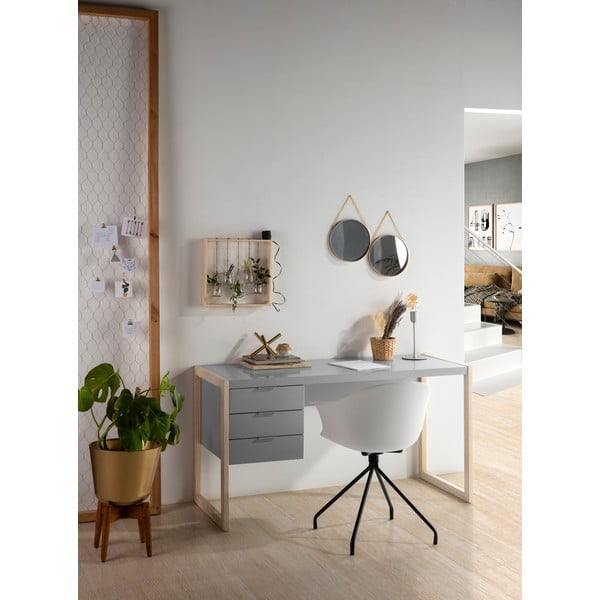 Birou cu picioare din lemn de pin Marckeric Frank, gri-image-1