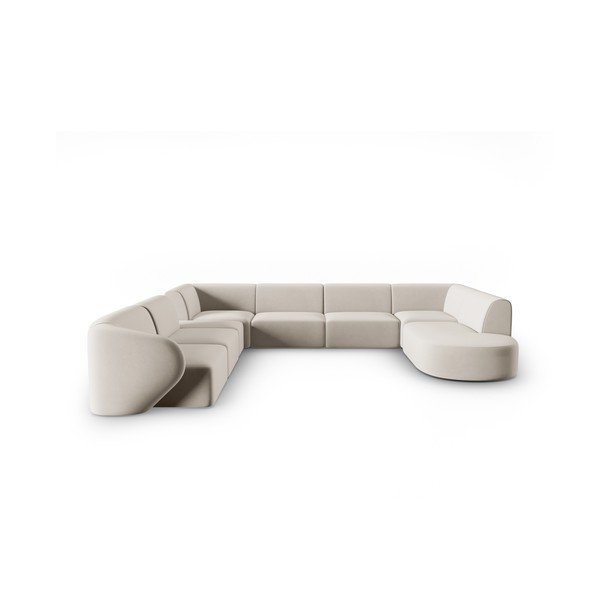 Colțar bej cu tapițerie din catifea (cu colț pe partea stângă, în formă de "U") Paolo – Milo Casa