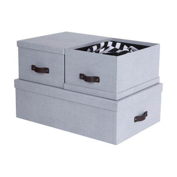 Cutii de depozitare gri-deschis 3 buc. din carton cu capac 31x47x15 cm Inge – Bigso Box of Sweden-image-3