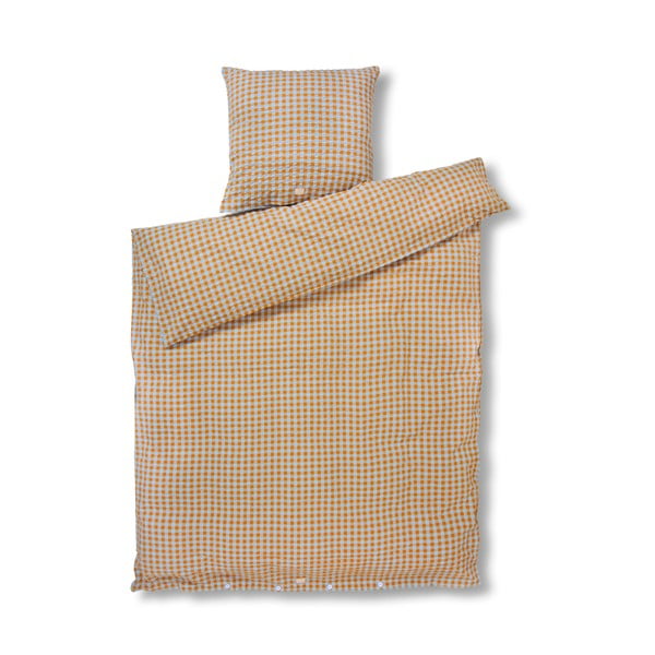 Lenjerie de pat galben ocru/albastru-deschis din țesătură crep pentru pat de o persoană/extinsă 140x220 cm Bæk&Bølge – JUNA