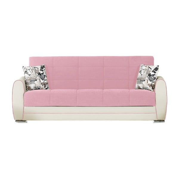 Canapea extensibilă de 3 persoane cu spaţiu de depozitare, Esidra Rest, roz - crem