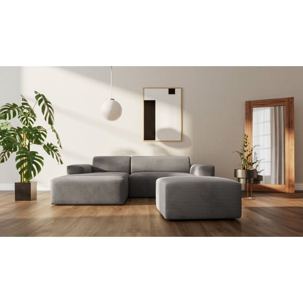 Taburet gri cu tapițerie din catifea reiată Fluvio – MESONICA-image-1