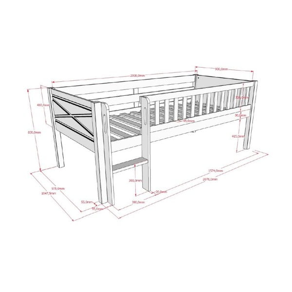 Pat pentru copii  alb înalt din lemn de pin cu somieră 90x200 cm Scott – Vipack-image-2