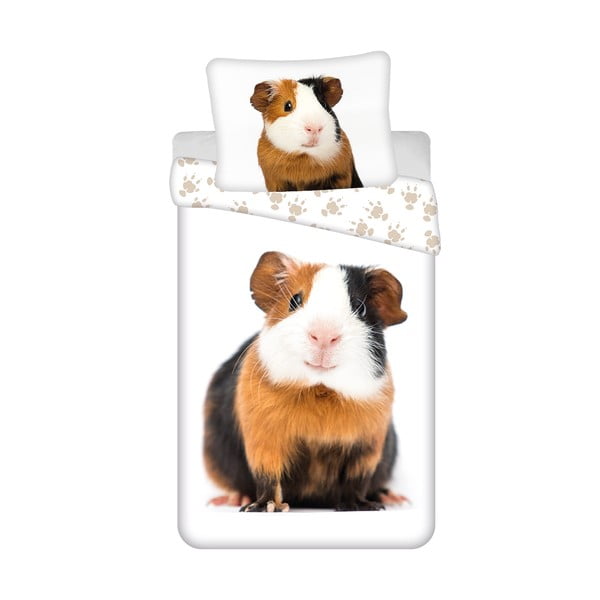 Lenjerie de pat pentru copii albă din bumbac pentru pat de o persoană 140x200 cm Guinea Pig – Jerry Fabrics