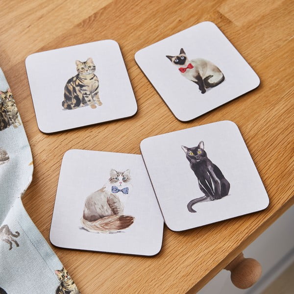 Set 4 suporturi de pahare Cooksmart ® Curious Cats, albastru-image-1