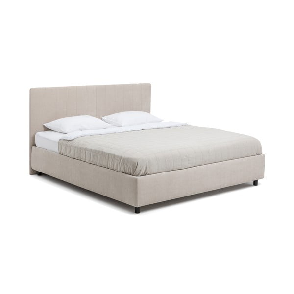 Pat matrimonial bej tapițat cu spațiu de depozitare cu somieră 180x200 cm Myra Slim Line – Bonami Selection