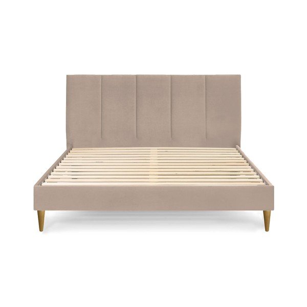 Pat matrimonial 160x200 cm bej tapițat cu somieră Vivara – Bobochic Paris-image-2