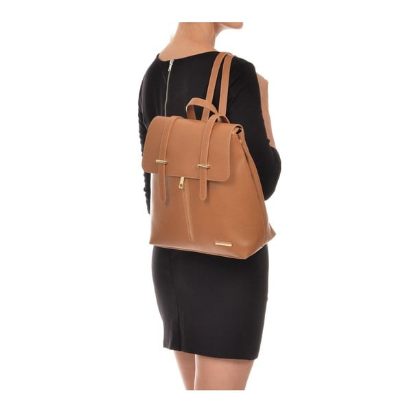 Ghiozdan din piele Sofia Cardoni Backon, maro cognac-image-1