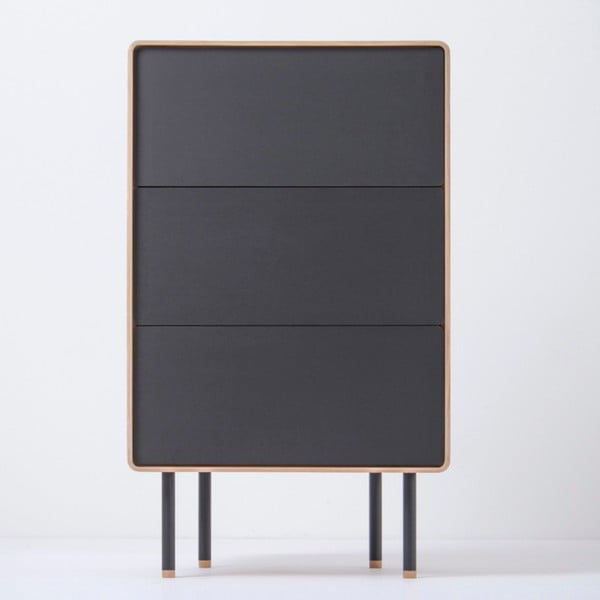 Comodă neagră/în culoare naturală înaltă din lemn de stejar 60x100 cm Fina – Gazzda-image-4