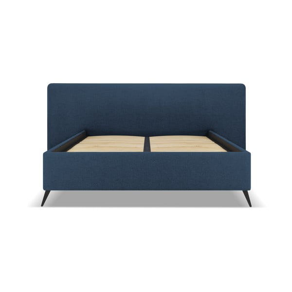 Pat matrimonial albastru închis tapițat cu spațiu de depozitare și somieră  160x200 cm Walter – Milo Casa-image-1