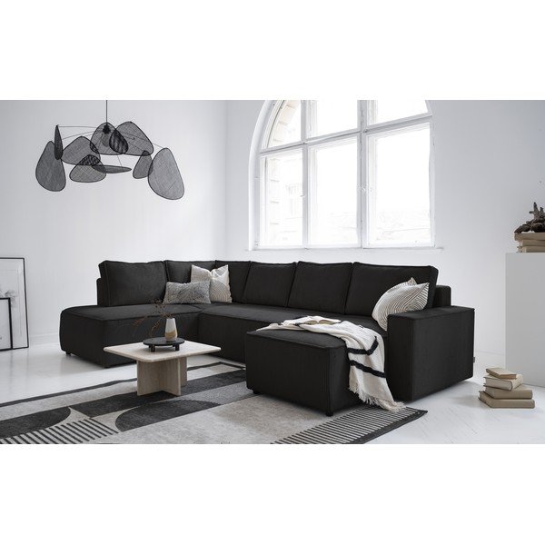 Colțar gri antracit extensibil cu tapițerie din catifea reiată  (cu colț pe partea stângă /în formă de "U") Brave Dave – Miuform-image-4