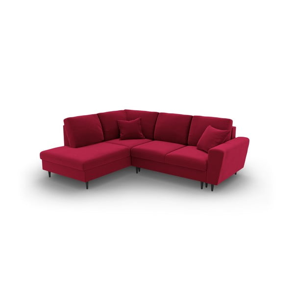 Colțar roșu extensibil, cu spațiu de depozitare cu tapițerie din catifea (cu colț pe partea stângă-în formă de ”L”) Kyoto – Cosmopolitan Design-image-1