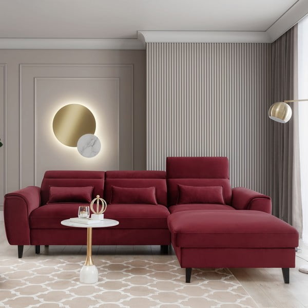 Colțar roșu extensibil/cu spațiu de depozitare cu tapițerie din catifea (cu colț pe partea dreaptă/cu șezlong) Foble – ELTAP-image-1