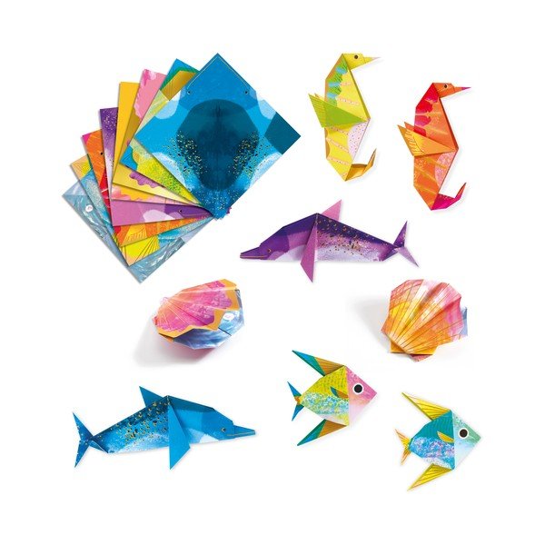 Set 24 hârtii origami cu instrucțiuni Djeco Neon Glam Sea-image-2