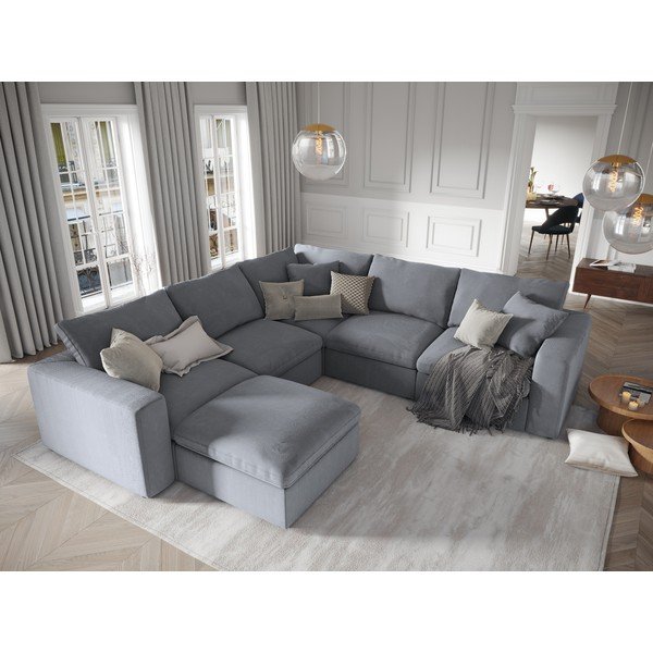 Modul reversibil de colț cu tapițerie din catifea pentru canapea Windsor & Co Sofas Galaxy, gri-image-4