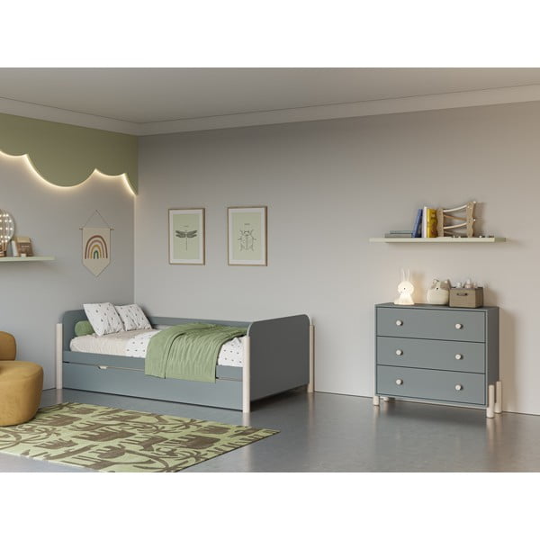 Pat pentru copii  verde prăfuit cu extensie suplimentară din lemn de pin cu somieră 90x190 cm Enola – Marckeric-image-1