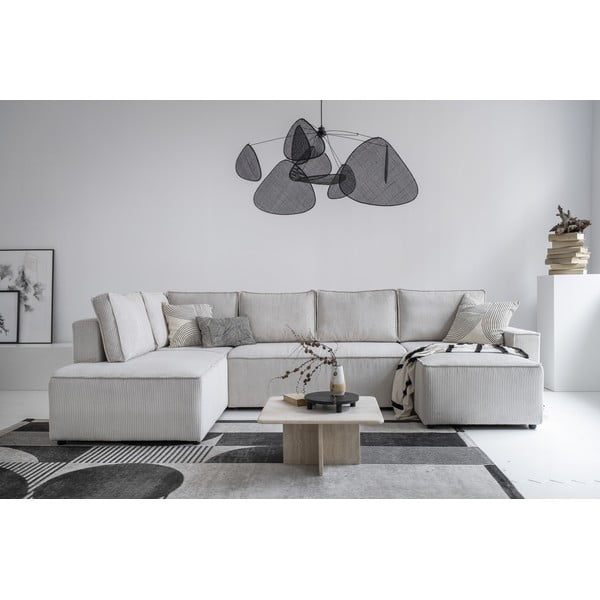 Colțar alb extensibil cu tapițerie din catifea reiată  (cu colț pe partea stângă /în formă de "U") Brave Dave – Miuform-image-1