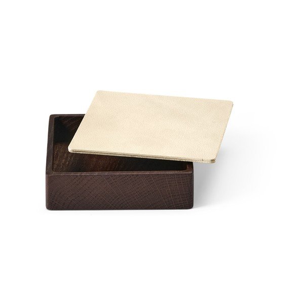 Cutie de depozitare maro-crem din lemn și din piele ecologică cu capac, decorativă 11x11x3,5 cm Square Nupo – LIND DNA-image-1