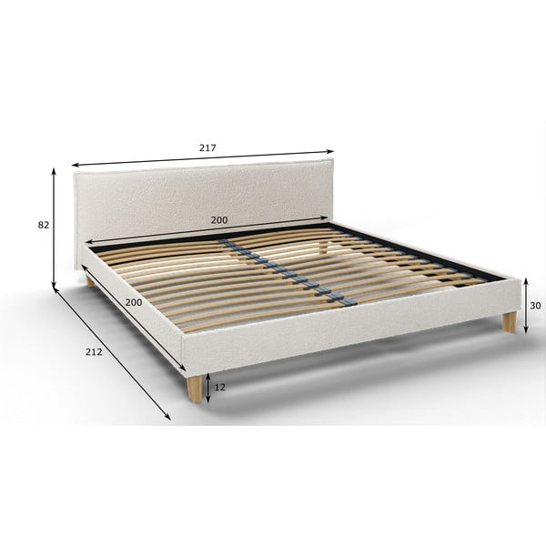 Pat matrimonial crem cu tăblie și  somieră 200x200 cm Tina – Ropez-image-4