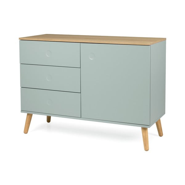 Comodă verde-deschis joasă cu aspect de lemn de stejar 109x79 cm Dot – Tenzo-image-2