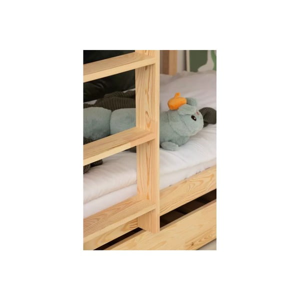 Pat pentru copii  în culoare naturală supraetajat/cu extensie suplimentară cu spațiu de depozitare cu somieră 80x200 cm CLPBN – Adeko-image-2