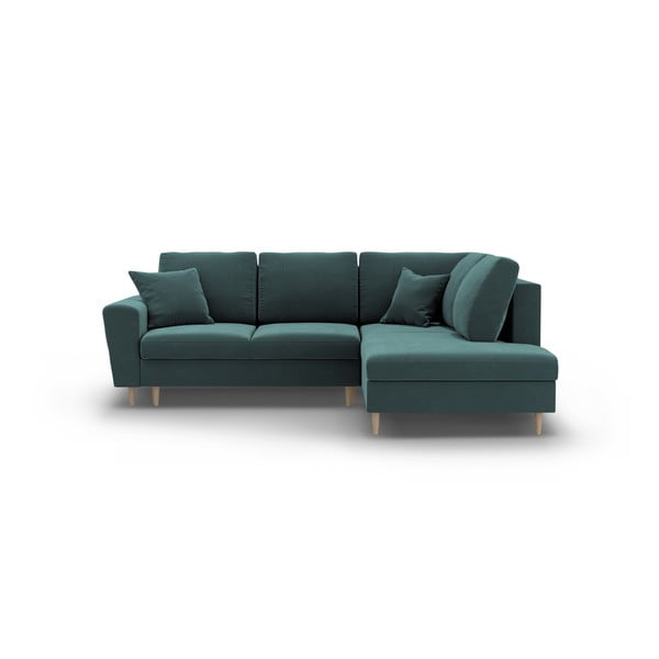 Colțar petrol extensibil, cu spațiu de depozitare cu tapițerie din catifea (cu colț pe partea dreaptă-în formă de ”L”) Kyoto – Cosmopolitan Design