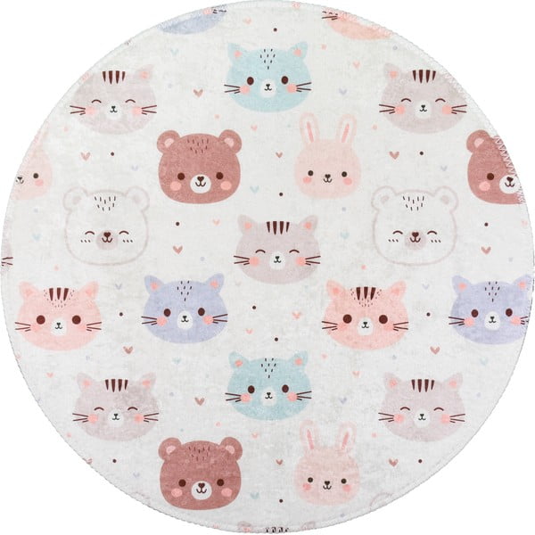 Covor pentru copii fildeș lavabil ø120 cm Cute Animals – Vitaus