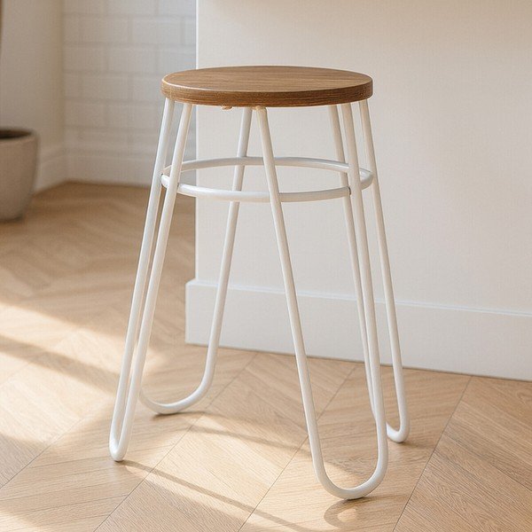 Scaun tip taburet gri/în culoare naturală din lemn de ulm District – Premier Housewares-image-3