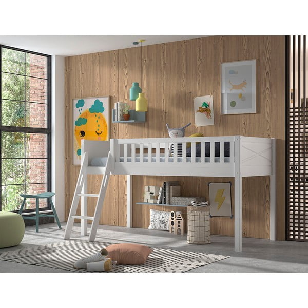 Pat pentru copii  alb înalt din lemn masiv de pin 90x200 cm SCOTT – Vipack-image-1