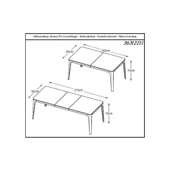 Masă dining extensibilă din lemn de stejar alb Unique Furniture Amalfi, 160 x 90 cm-image-3