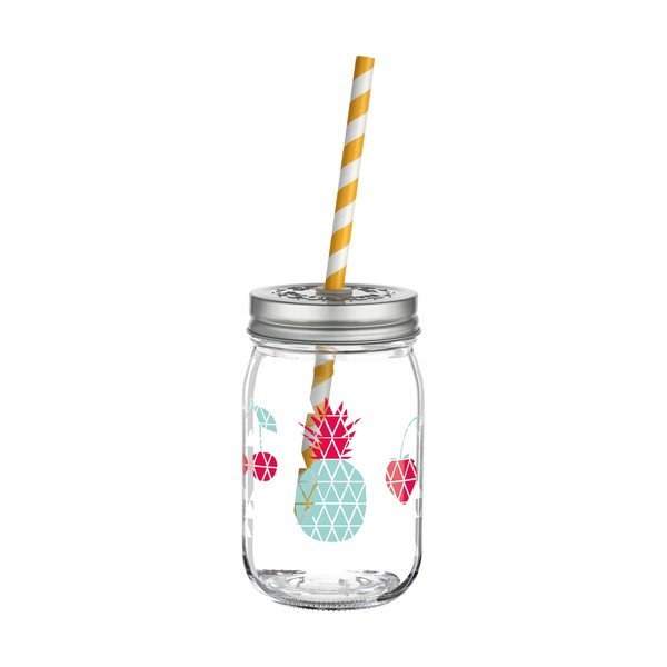 Pahar din sticlă cu pai și capac Ritzenhoff Kathrin Stockebrand Pineapple, 445 ml-image-1