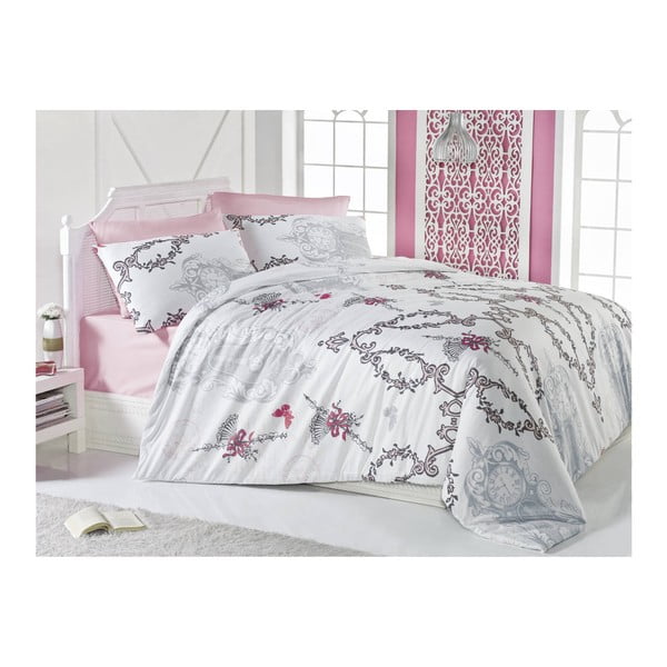 Lenjerie de pat cu cearșaf  Loure Pink, 200 x 220 cm