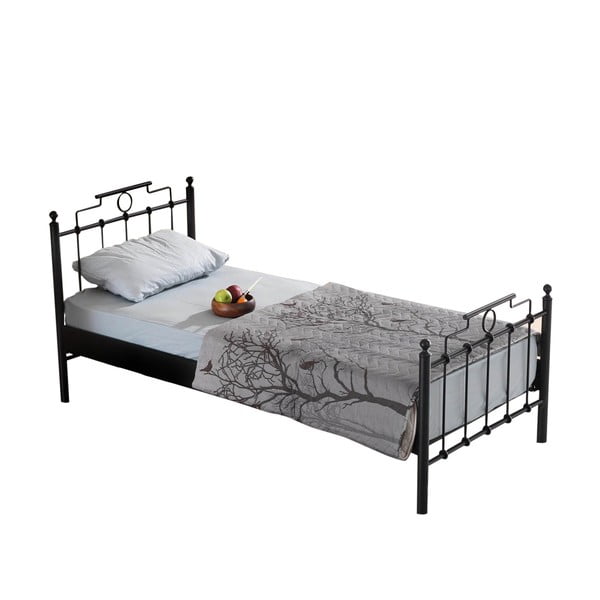 Pat negru din metal cu somieră 90x200 cm Hatkus – Kalune Design-image-2