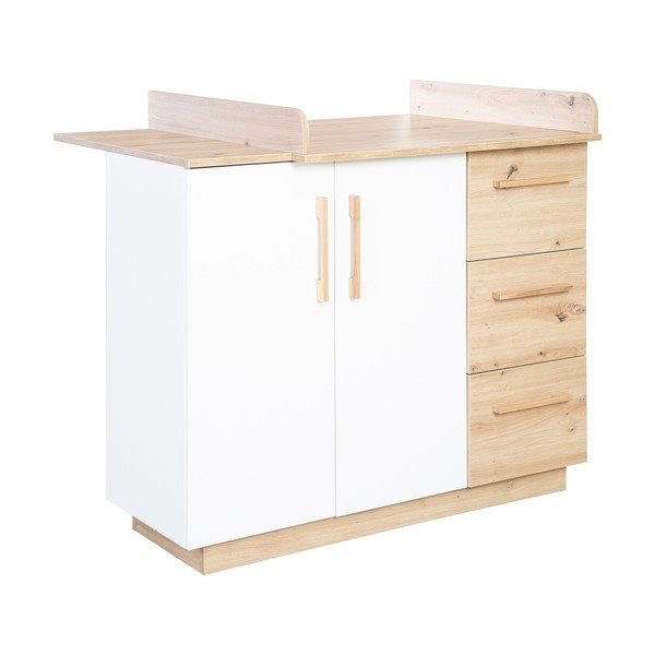 Comodă de copii albă/în culoare naturală cu aspect de lemn de stejar cu masă de schimbat 118x103x79 cm Lion – Roba-image-2