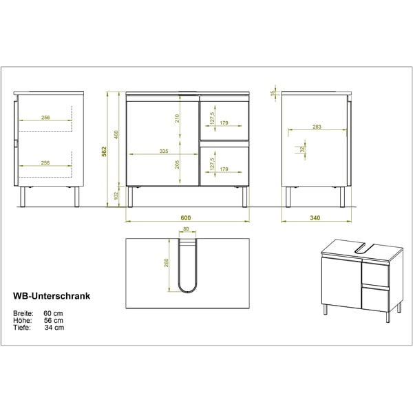 Dulap alb sub chiuvetă cu aspect de stejar 60x56 cm Torrance - Germania-image-4