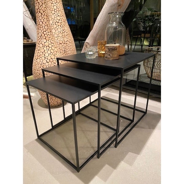 Măsuțe de cafea negre 3 buc. din metal 50x50 cm Pebble – Unique Furniture-image-2